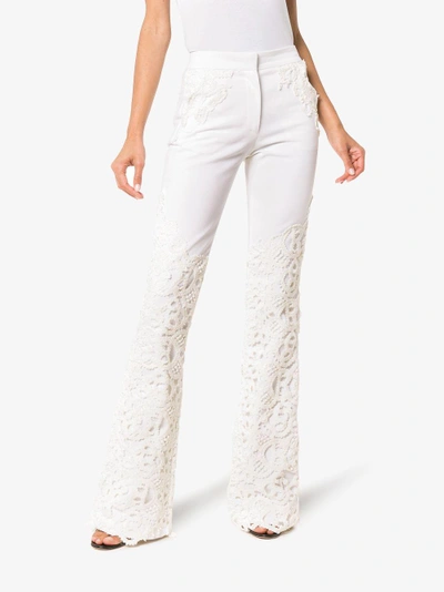 Shop Ronald Van Der Kemp Lace Applique Flared Jeans In White