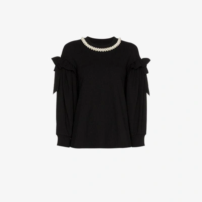 Shop Simone Rocha Pearl Embellished Collar Top In Black