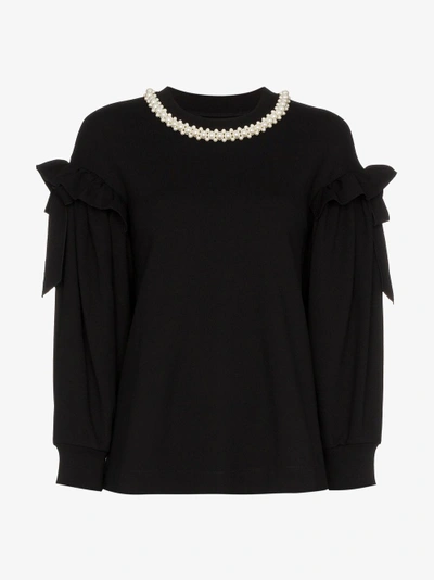 Shop Simone Rocha Pearl Embellished Collar Top In Black