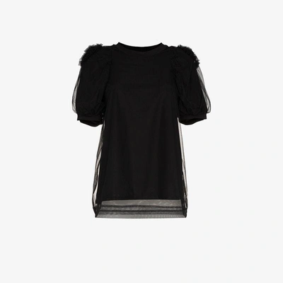 Shop Simone Rocha Tulle Puff Sleeve Cotton Blouse In Black