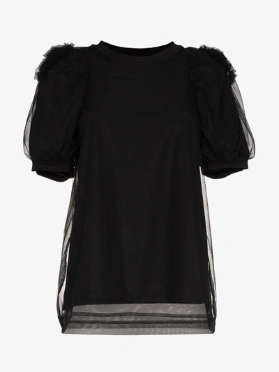 Shop Simone Rocha Tulle Puff Sleeve Cotton Blouse In Black