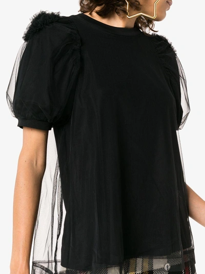 Shop Simone Rocha Tulle Puff Sleeve Cotton Blouse In Black