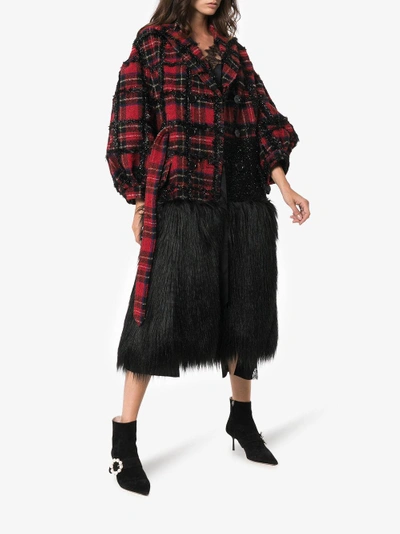 Shop Simone Rocha Tartan Faux Fur Alpaca Wool-blend Coat In Multicolour
