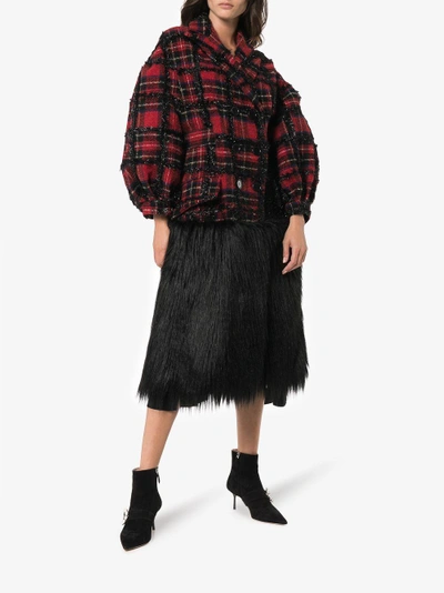 Shop Simone Rocha Tartan Faux Fur Alpaca Wool-blend Coat In Multicolour