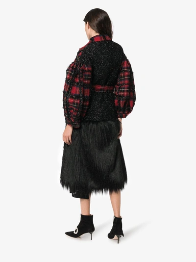 Shop Simone Rocha Tartan Faux Fur Alpaca Wool-blend Coat In Multicolour