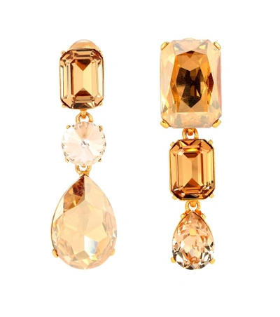 Shop Oscar De La Renta Crystal-embellished Clip-on Earrings In Gold