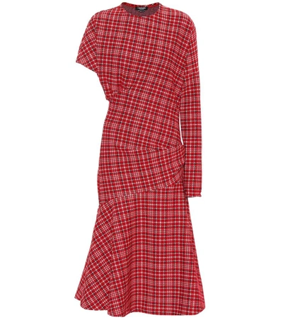 Shop Calvin Klein 205w39nyc Asymmetric Plaid Midi Dress In Red