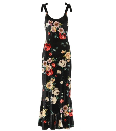 Shop Attico Floral-printed Velvet Dress In Black
