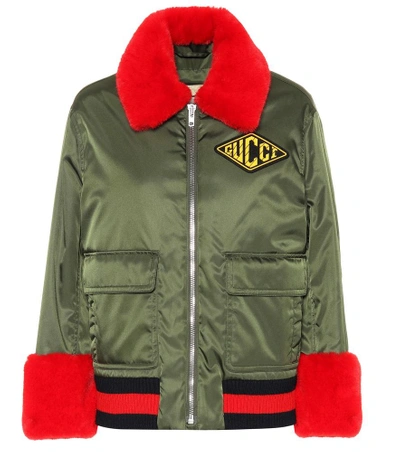 Shop Gucci Faux Fur-trimmed Bomber Jacket In Green