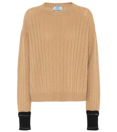 Shop Prada Ribbed Cashmere Sweater In Brown