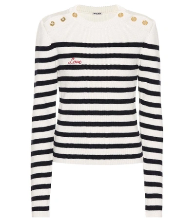 Shop Miu Miu Striped Wool Sweater In White