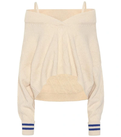 Shop Maison Margiela Wool-blend Off-the-shoulder Sweater In Beige