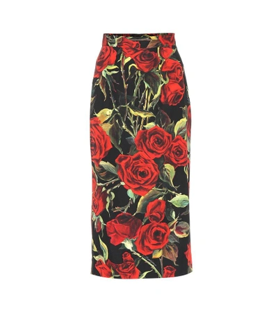 Shop Dolce & Gabbana Floral Stretch Silk Skirt In Black