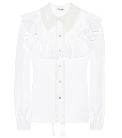 Shop Miu Miu Crystal-embellished Cotton Blouse In White