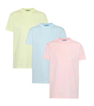 Shop Prada Pack Of 3 Cotton T-shirts In Blue