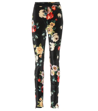 Shop Attico Floral-printed Velvet Pants In Multicoloured