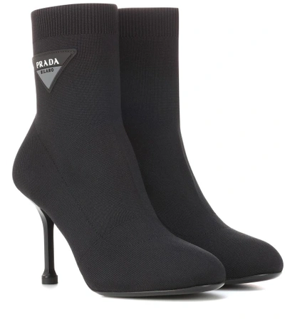 Shop Prada Logo Sock Boots In Black