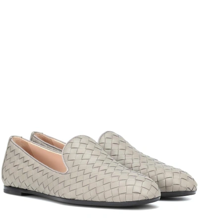 Shop Bottega Veneta Fiandra Intrecciato Leather Loafers In Grey