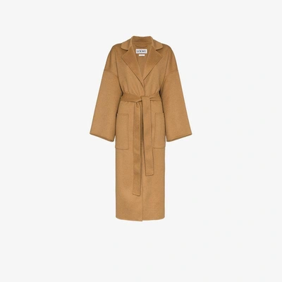 Shop Loewe Oversized Belted Wool Cashmere-blend Coat In Brown