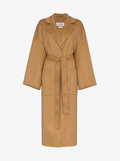 Shop Loewe Oversized Belted Wool Cashmere-blend Coat In Brown