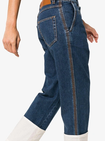Shop Loewe Mid Rise Wide-leg Contrast Cuff Jeans In Blue