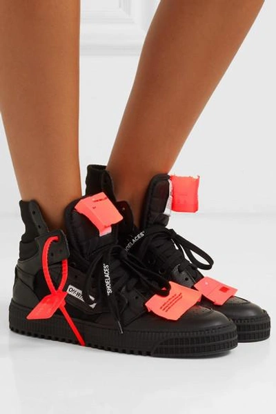 Shop Off-white Appliquéd Logo-embellished Textured-leather And Mesh Sneakers In Black