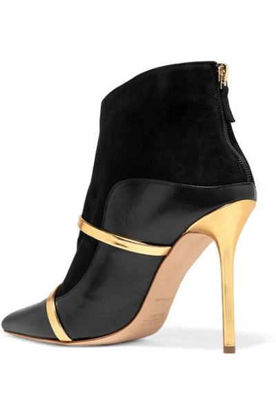 Shop Malone Souliers Madison 100 Metallic-trimmed Leather And Suede Ankle Boots In Black