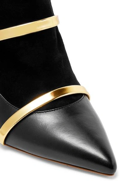 Shop Malone Souliers Madison 100 Metallic-trimmed Leather And Suede Ankle Boots In Black