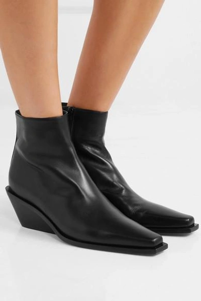 Shop Ann Demeulemeester Glossed-leather Ankle Boots In Black