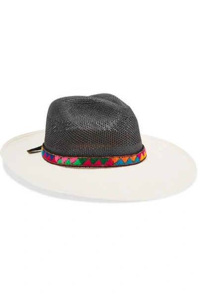 Shop Sensi Studio Jacquard-trimmed Two-tone Toquilla Straw Panama Hat In White