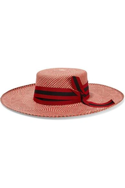 Shop Sensi Studio Grosgrain-trimmed Toquilla Straw Hat In Red