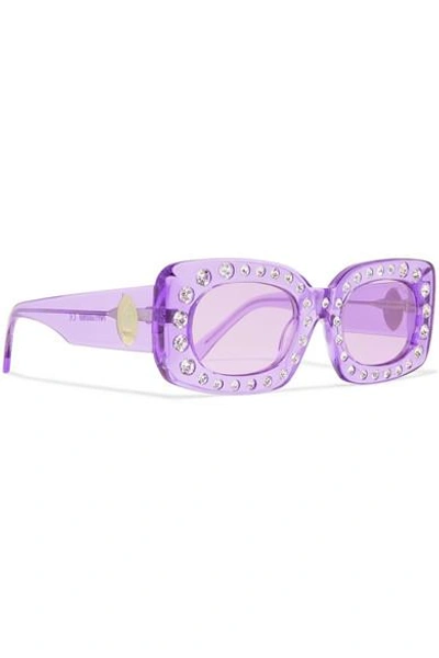 Shop Poppy Lissiman Crystal Beth Square-frame Acetate Sunglasses In Lavender