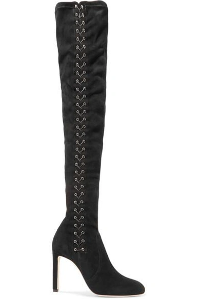 Shop Jimmy Choo Marie Lace-up Suede Over-the-knee Boots In Black