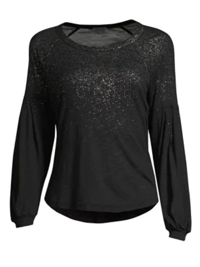 Shop Splendid Long Sleeve Slub Jersey Sparkle Tee In Black