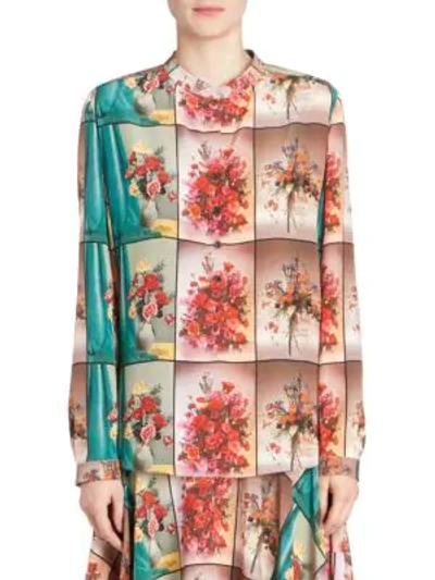 Shop Stella Mccartney Floral Print Silk Blouse In Concrete