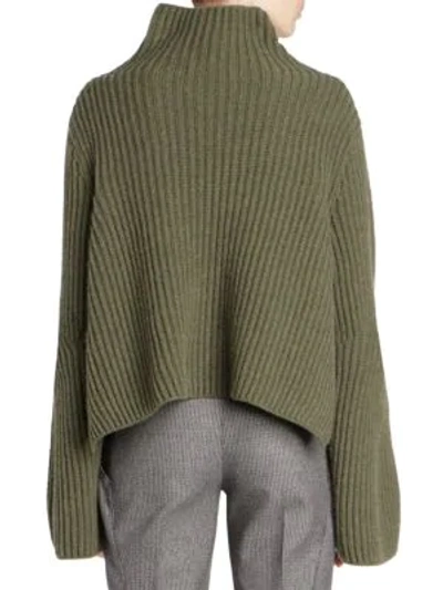 Shop Stella Mccartney Rib-knit Wool & Cashmere Turtleneck Sweater In Army Green