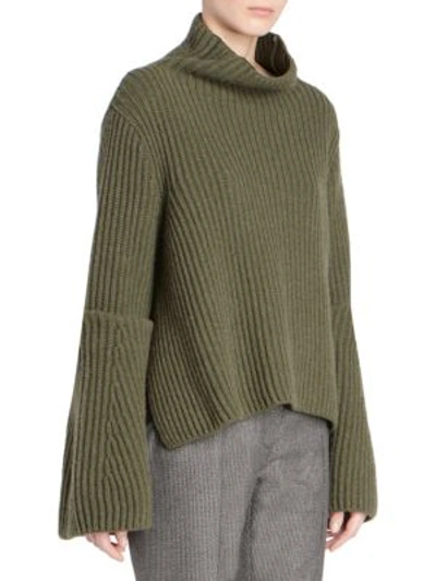 Shop Stella Mccartney Rib-knit Wool & Cashmere Turtleneck Sweater In Army Green