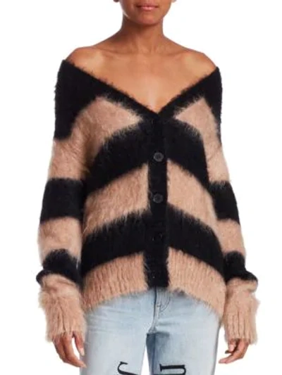 Shop Alexander Wang T Mohair-blend Striped Cardigan In Black Clay Stripe