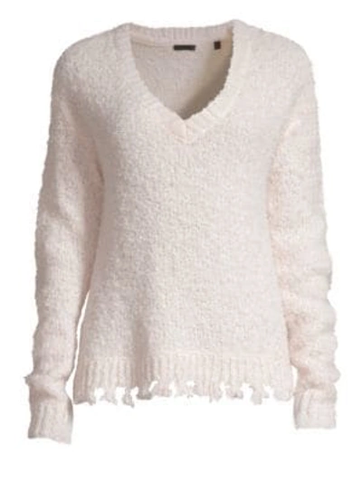 Shop Atm Anthony Thomas Melillo Destroyed Wool-blend V-neck Sweater In Champagne