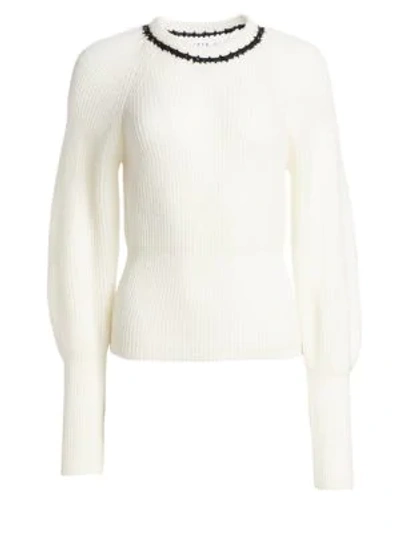 Shop Tanya Taylor Ingrid Wool Balloon Sleeve Sweater In Cream