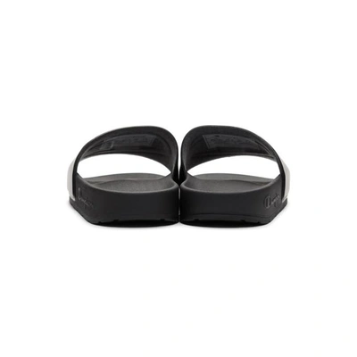 Shop Champion Reverse Weave Black Logo Pool Slides In Black Black