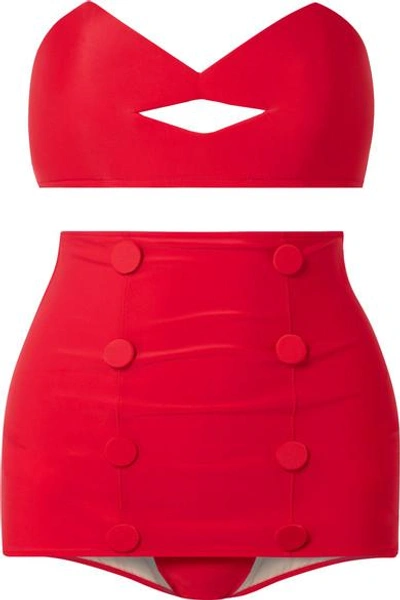 Shop Adriana Degreas + Charlotte Olympia Pin-up Kiss Bandeau Bikini In Red