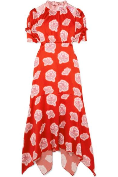 Shop Peter Pilotto Floral-print Hammered-silk Midi Dress In Red