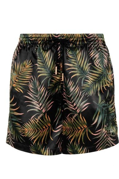 Shop Kith Ellen Embroidered Printed Stretch-satin Shorts In Army Green