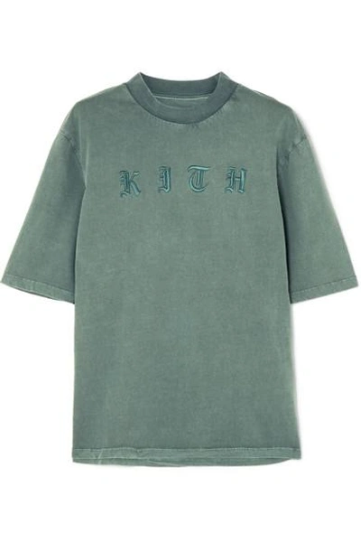 Shop Kith Mei Embroidered Cotton-jersey T-shirt In Green