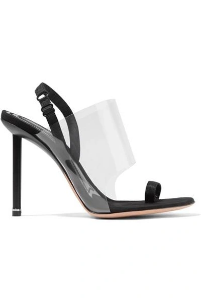Shop Alexander Wang Kaia Grosgrain-trimmed Suede And Pvc Slingback Sandals In Black