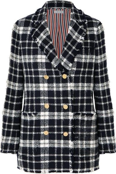 Shop Thom Browne Checked Wool-blend Tweed Blazer In Navy