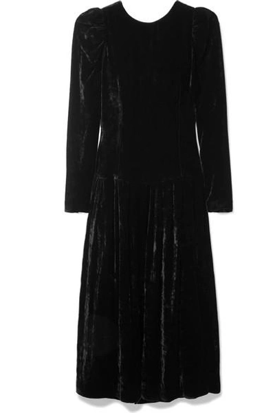 Shop Stella Mccartney Open-back Satin-trimmed Velvet Midi Dress In Black