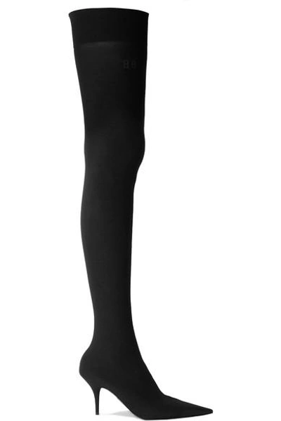 Shop Balenciaga Knife Stretch-knit Thigh Boots In Black