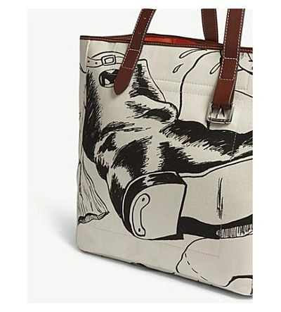 Shop Jw Anderson Black And White Calico Belt Printed Tote Bag